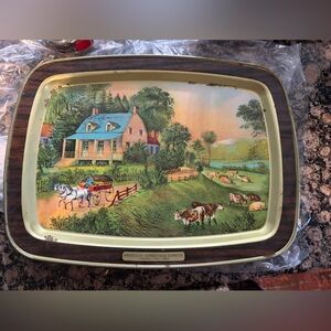 Vintage Currier And Ives American Homestead Summer Metal Serving Tray 1868